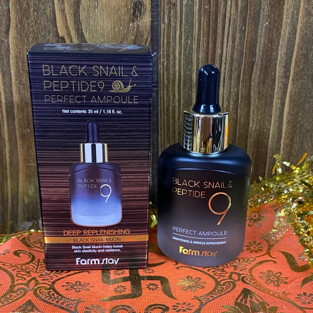 FarmStay KOREAN Black Snail & Peptide9 PERFECT AMPOULE Deep Replenishing Mucin